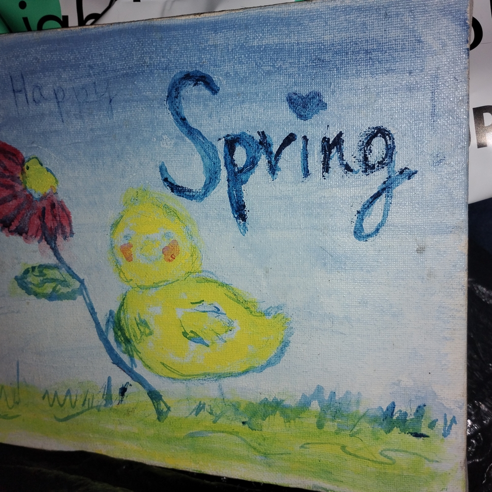 Whimsical Yellow and Blue Sun Painting